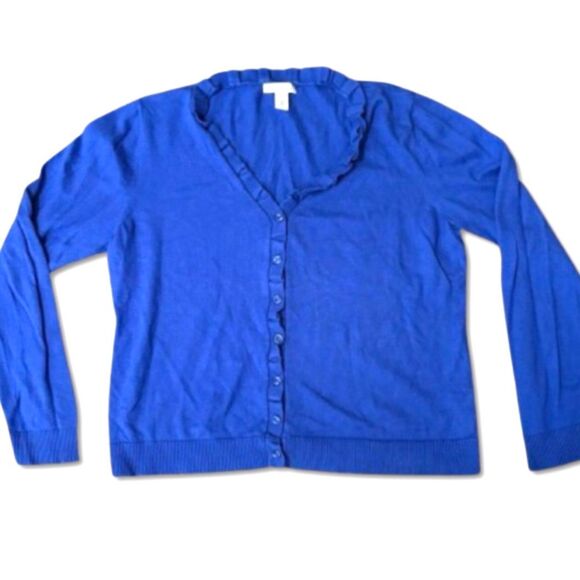 Women's Kenneth Cole Reaction Cobalt Blue Ruffled Cardigan size XL - Picture 1 of 6